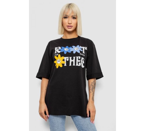 Футболка жіноча з принтом, колір чорний, 244R2803