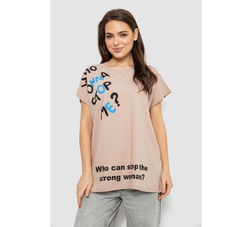 Футболка жіноча з принтом, колір бежевий, 244R3001