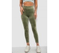 Лосины женские велюровые однотонные, цвет оливковый, 214R263