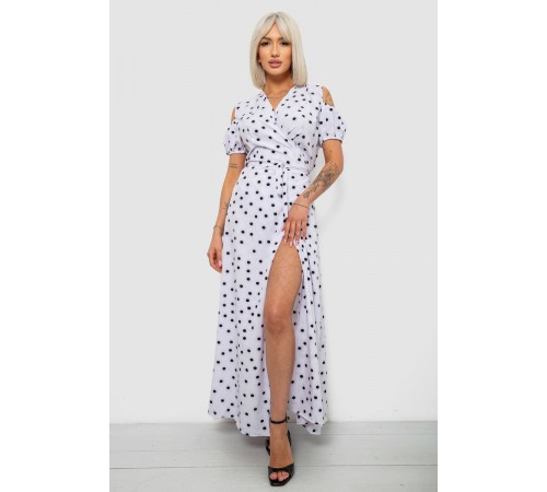 Платье женское на запах в горошек софт, цвет белый, 257R358