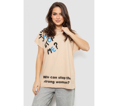 Футболка женская с принтом, цвет светло-бежевый, 244R3001