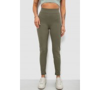 Лосины женские однотонные в рубчик на флисе, цвет оливковый, 214R325