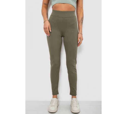 Лосины женские однотонные в рубчик на флисе, цвет оливковый, 214R325