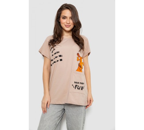 Футболка жіноча з принтом, колір бежевий, 244R3002