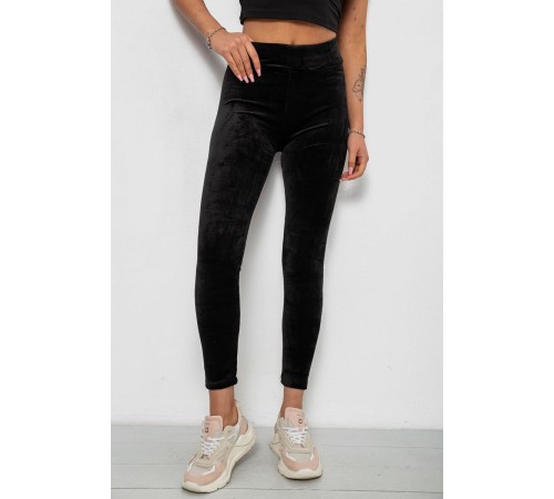 Лосины женские велюровые однотонные, цвет черный, 214R263