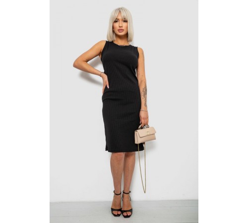 Платье однотонное в рубчик, цвет черный, 257R707