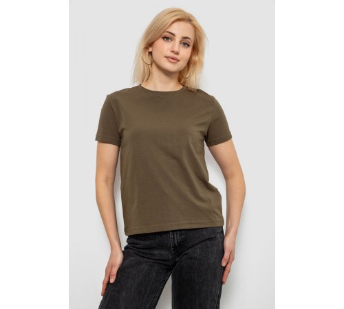 Футболка жіноча однотонна, колір хакі, 244R802-5