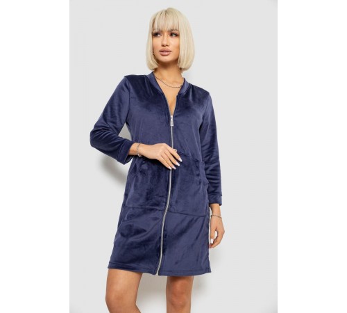 Халат жіночий велюровий на блискавці, колір синій, 257R1023