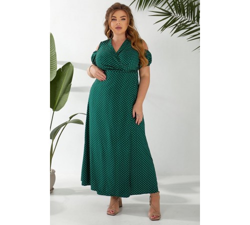 Платье женское на запах в горошек софт, цвет зеленый, 257R358-3