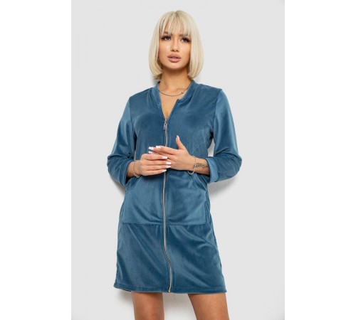 Халат жіночий велюровий на блискавці, колір петроль, 257R1023