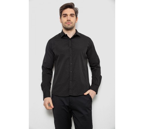 Сорочка чоловіча однотонна з принтом, колір чорний, 186R6918-6