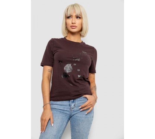 Футболка женская с принтом, цвет шоколадный, 241R1828
