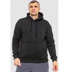 Худі чоловічий на флісі однотонний, колір чорний, 241R2650