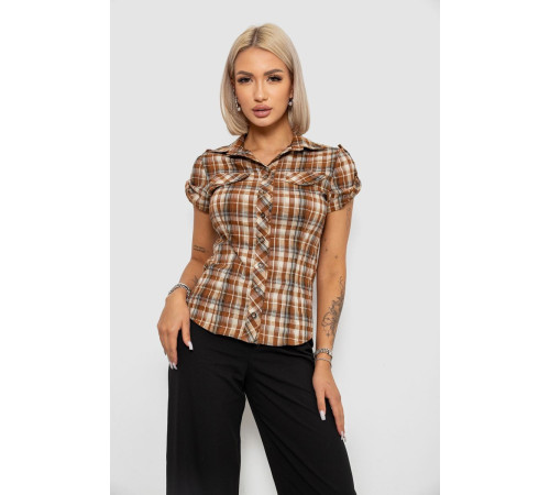 Рубашка женская в клетку, цвет коричневый, 230R065