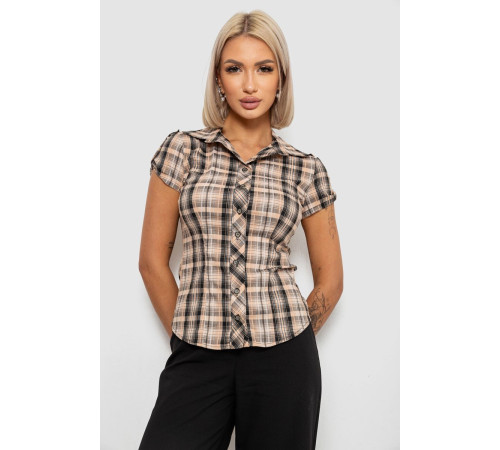 Рубашка женская в клетку повседневная, цвет бежево-черный, 230R062