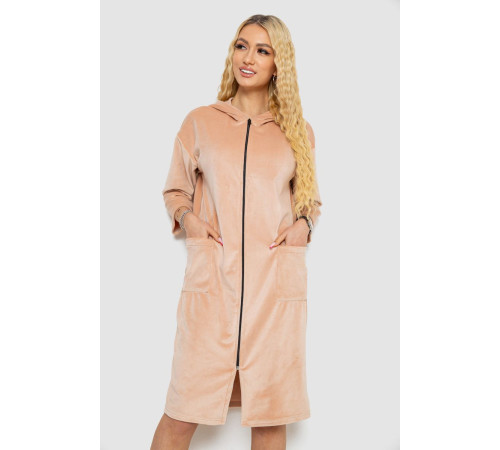 Халат женский велюровый на молнии, цвет светло-бежевый, 238R101