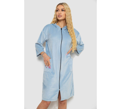 Халат женский велюровый на молнии, цвет голубой, 238R101