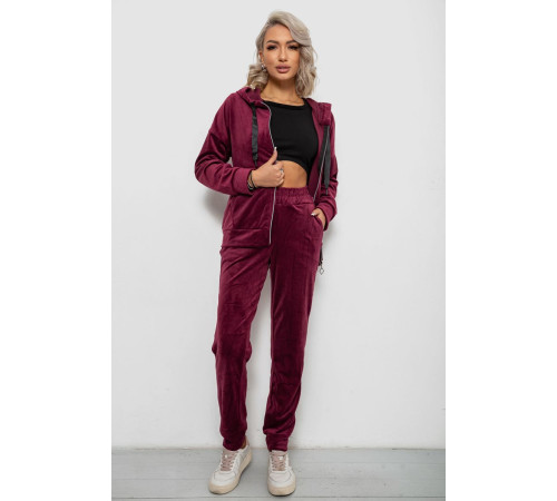 Спортивный костюм женский велюровый, цвет бордовый, 257R4119