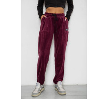 Спортивные штаны велюровые женские на флисе, цвет бордовый, 238R58645