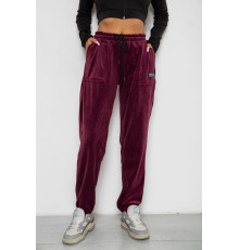 Спортивні велюрові штани жіночі на флісі, колір бордовий, 238R58645