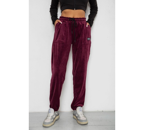 Спортивные штаны велюровые женские на флисе, цвет бордовый, 238R58645