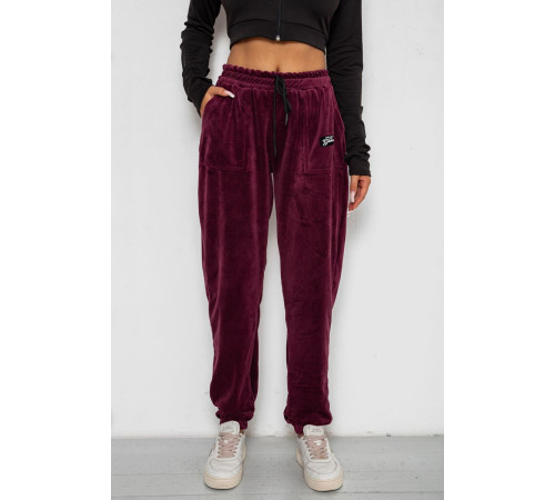 Спортивные штаны велюровые женские на флисе, цвет бордовый, 238R58649-1