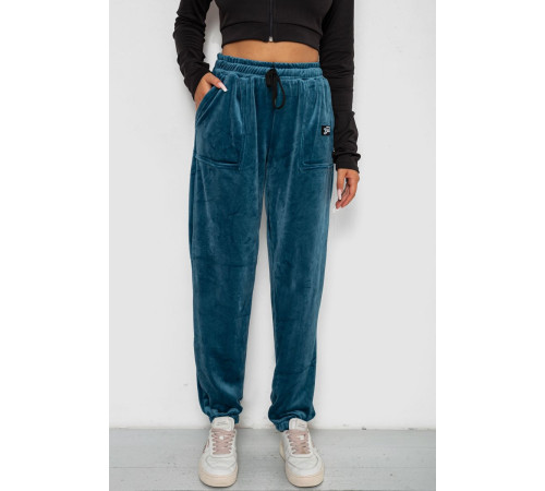 Спортивные штаны велюровые женские на флисе, цвет петроль, 238R58649-1