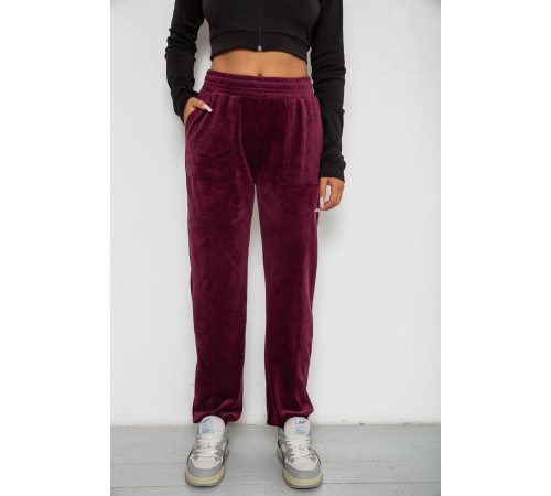 Спортивные штаны велюровые женские на флисе, цвет бордовый, 238R58647-3