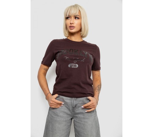 Жіноча футболка з принтом, колір шоколадний, 241R137