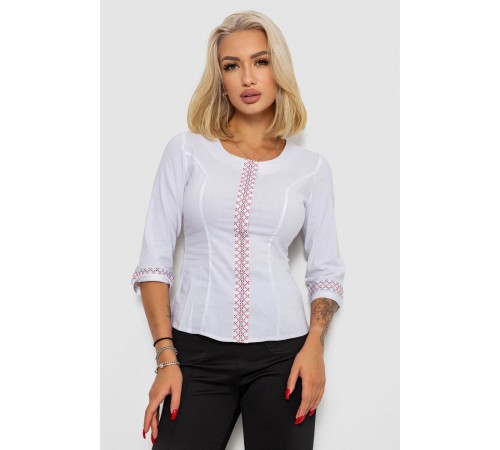 Блуза классическая с вышивкой, цвет белый, 230R03-1