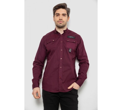 Рубашка мужская однотонная с принтом, цвет бордовый, 186R01