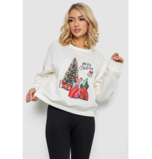 Батник жіночий на флісі з новорічним принтом, колір молочний, 241R4002