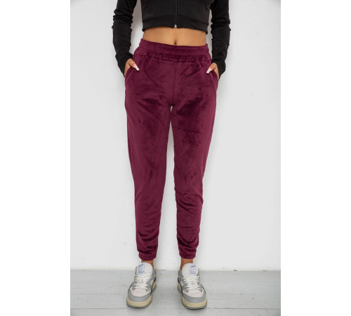 Спортивные штаны велюровые женские на флисе, цвет бордовый, 238R58648