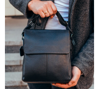 Чоловіча шкіряна сумка-месенджер, барсетка на одне плече 22x26x6 Tiding Bag 75-5271 чорна
