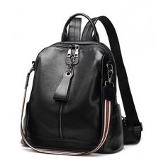 Шкіряний жіночий молодіжний рюкзак 23х30х13, сумка наплічна на кожен день, чорна