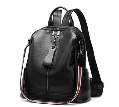 Кожаный женский молодежный рюкзак 23х30х13, сумка наплечная на каждый день, черная