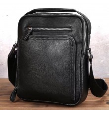 Шкіряна чоловіча сумка-барсетка через плече 22х26х7 / месенджер для телефону та документів, чорний