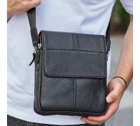 Мужская кожаная сумка планшет 21х24х6, барсетка на одно плечо Tiding Bag M1254A черная