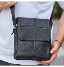 Чоловіча сумка шкіряна планшет 21х24х6, барсетка на одне плече Tiding Bag M1254A чорна