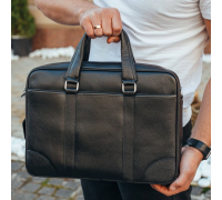 Кожаная мужская сумка для документов и ноутбука 40x30x8, портфель для офиса SL-21511, черный