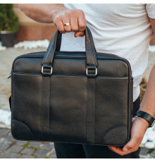 Шкіряна чоловіча сумка для документів та ноутбука 40x30x8, портфель для офіса SL-21511, чорний