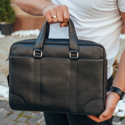 Шкіряна чоловіча сумка для документів та ноутбука 40x30x8, портфель для офіса SL-21511, чорний