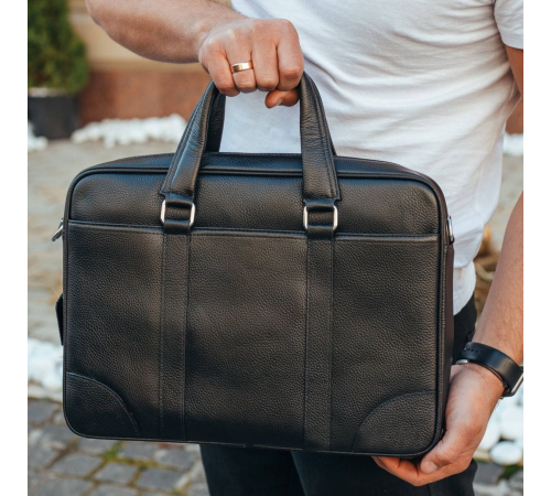 Шкіряна чоловіча сумка для документів та ноутбука 40x30x8, портфель для офіса SL-21511, чорний