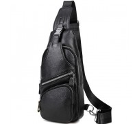 Сумка-слінг чоловіча на плече 17х32х7, нагрудний шкіряний рюкзак для міста TIDING BAG MK16094 чорний