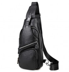 Сумка-слінг чоловіча на плече 17х32х7, нагрудний шкіряний рюкзак для міста TIDING BAG MK16094 чорний