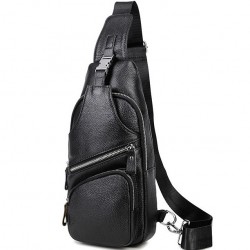 Сумка-слінг чоловіча на плече 17х32х7, нагрудний шкіряний рюкзак для міста TIDING BAG MK16094 чорний