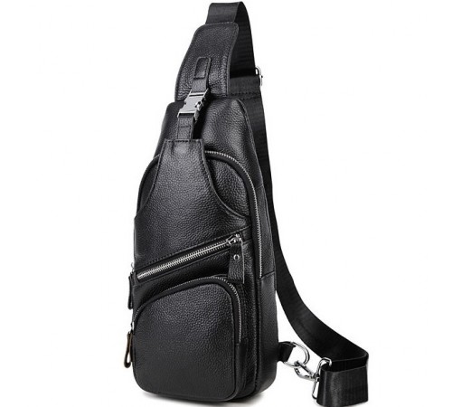 Сумка-слінг чоловіча на плече 17х32х7, нагрудний шкіряний рюкзак для міста TIDING BAG MK16094 чорний