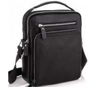 Шкіряна чоловіча сумка-барсетка 21х26х6, месенджер через плече з ручкою Tiding Bag M32432 чорний