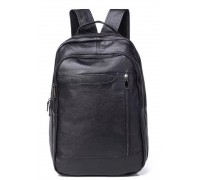 Городской мужской кожаный рюкзак 28х42х18, сумка на плечи для ноутбука Tiding Bag B2-03555A, черная