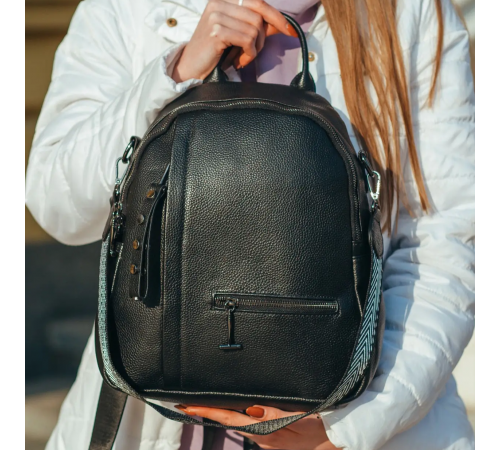 Жіночий шкіряний рюкзак міський 23х32х13, сумка для міста, подорожей та  відпочинку, чорна